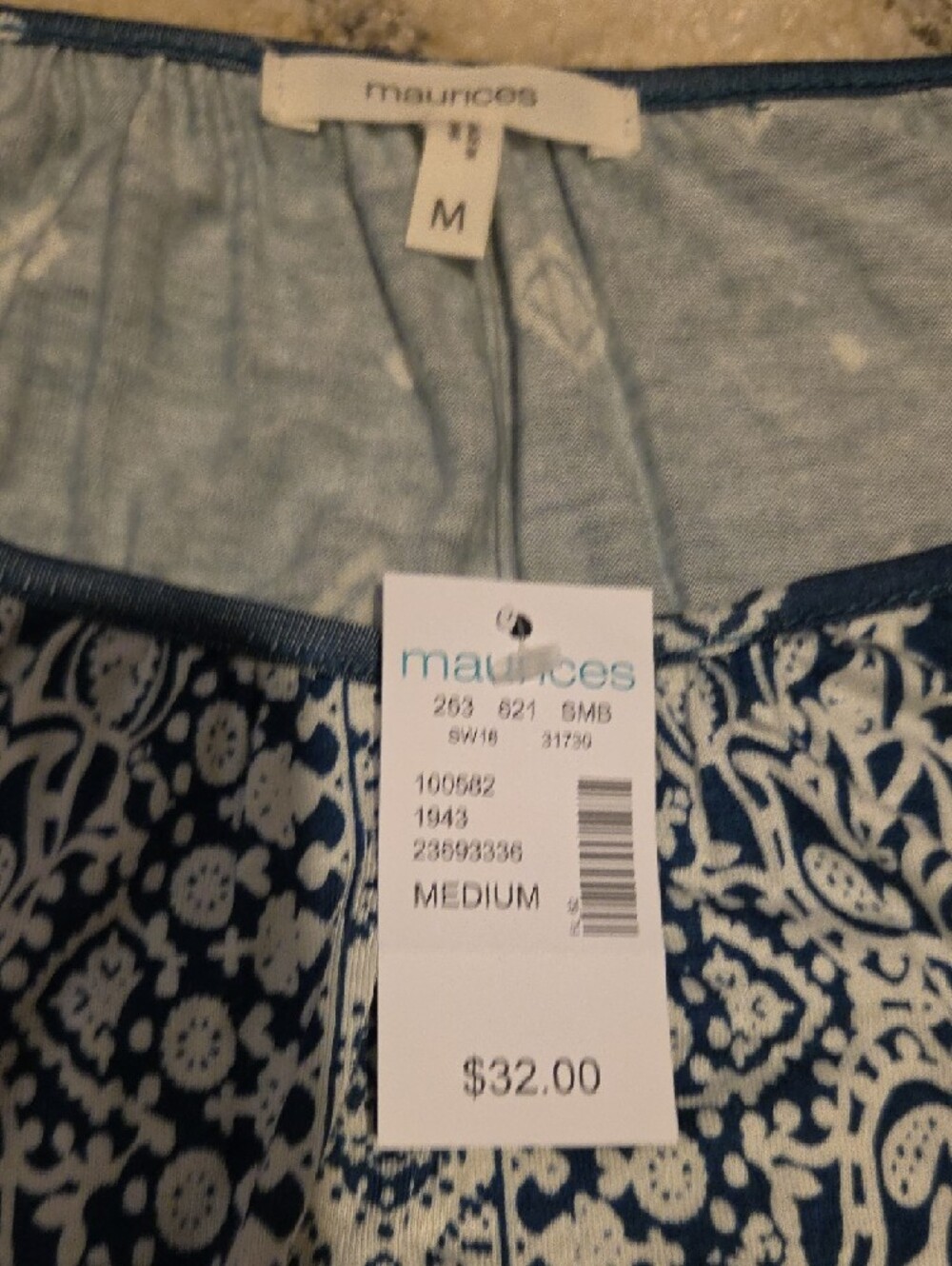 Maurices Navy and White Paisley Sleeveless Top And Maurices Patchwork Top - Picture 4 of 10